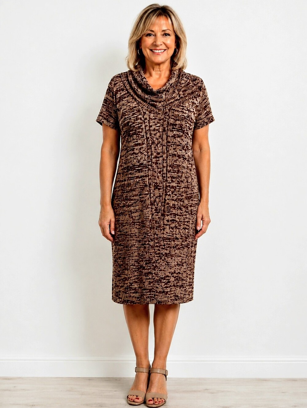 Ellen Parker Short Sleeve Sweater Dress with Cowl Neck, Size XL